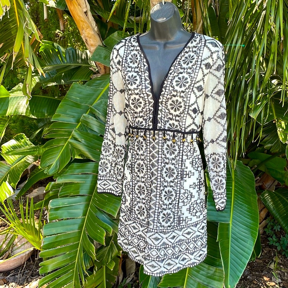 anthropologie antik  batik bohemian dress with beaded fringe